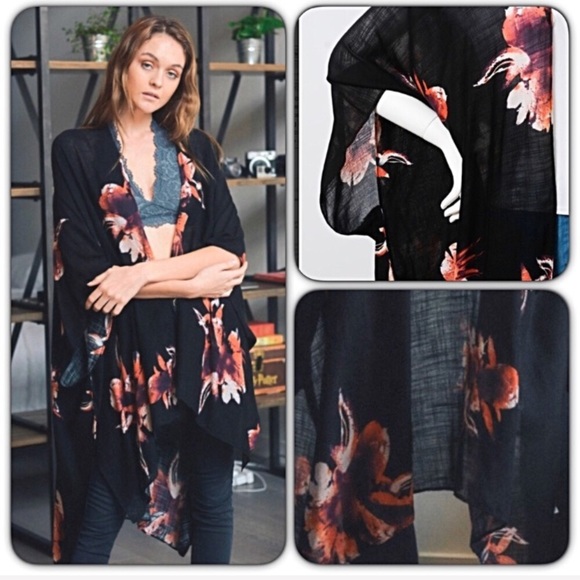 Bohemian Floral Kimono Wrap One Size - Picture 3 of 8